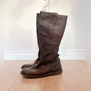 Frye Celia x Stitch Tall Riding Boots 7 Tan Brown Leather Pull on Western Cowboy